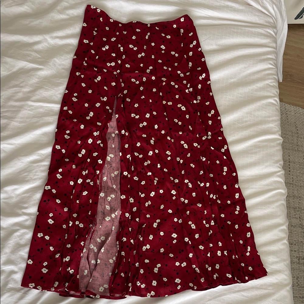 Reformation Burgundy Red Floral Tiered Maxi Skirt